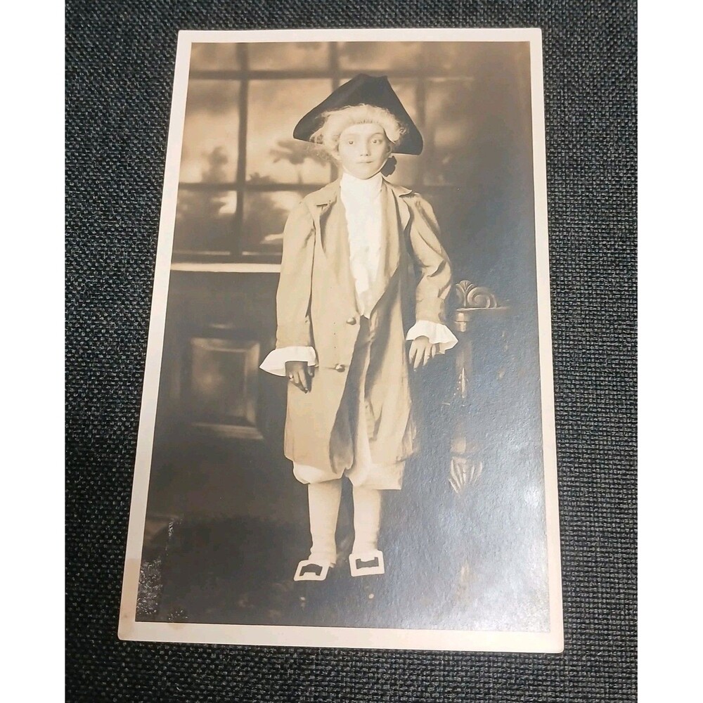 Rppc 1900s Boy COLONIAL COSTUME THEATRE DRAMA PLAY George Washington Cosplay